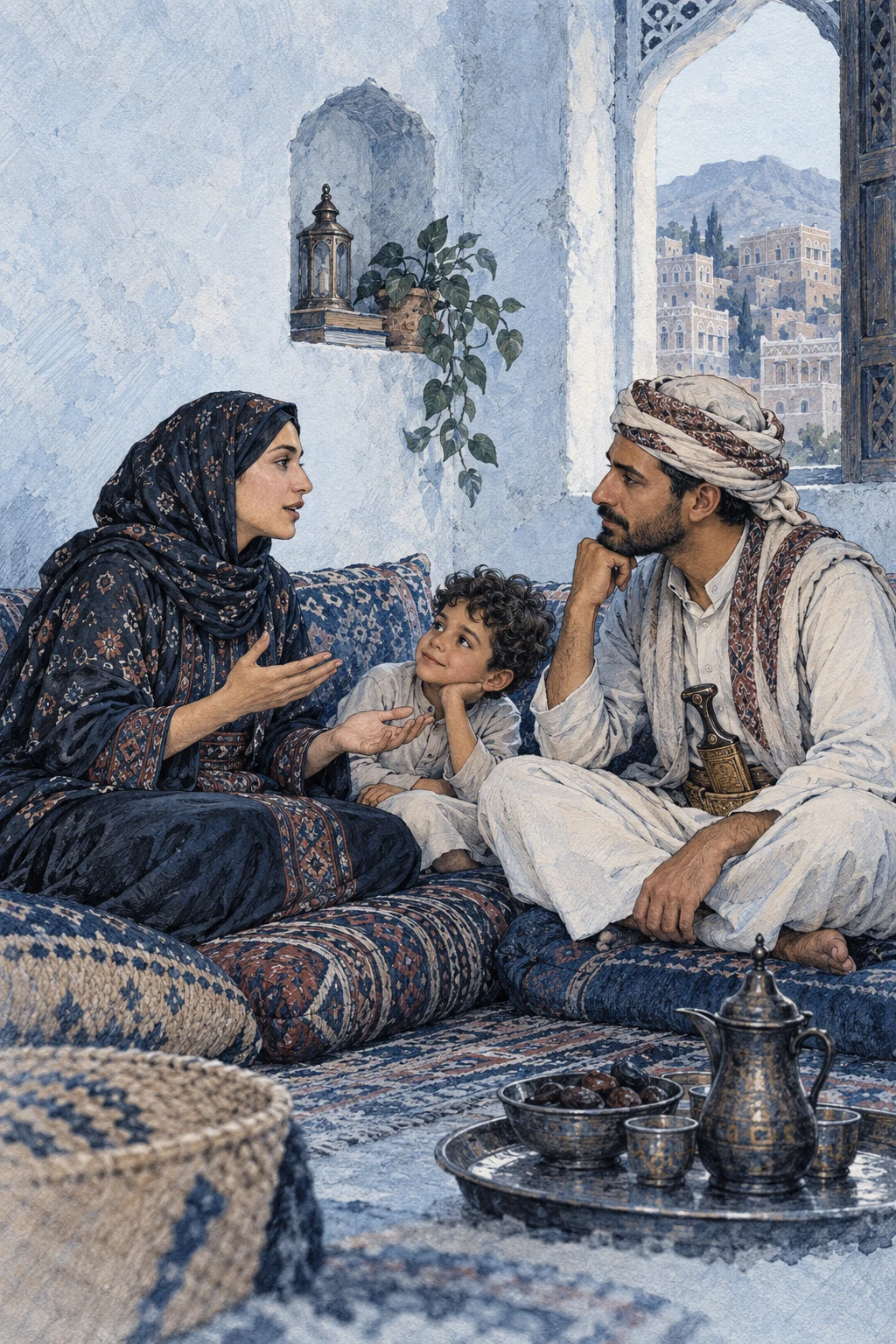 أب يستمع إلى زوجته وطفله في بيت يتيح للجميع الكلام