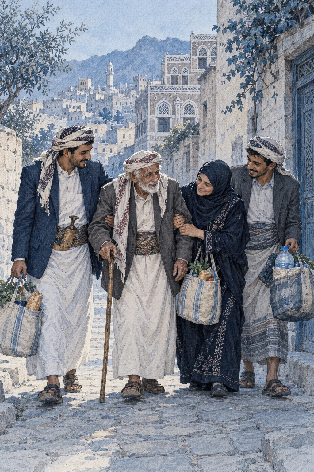أفراد من المجتمع اليمني يتعاونون لمساعدة جار محتاج