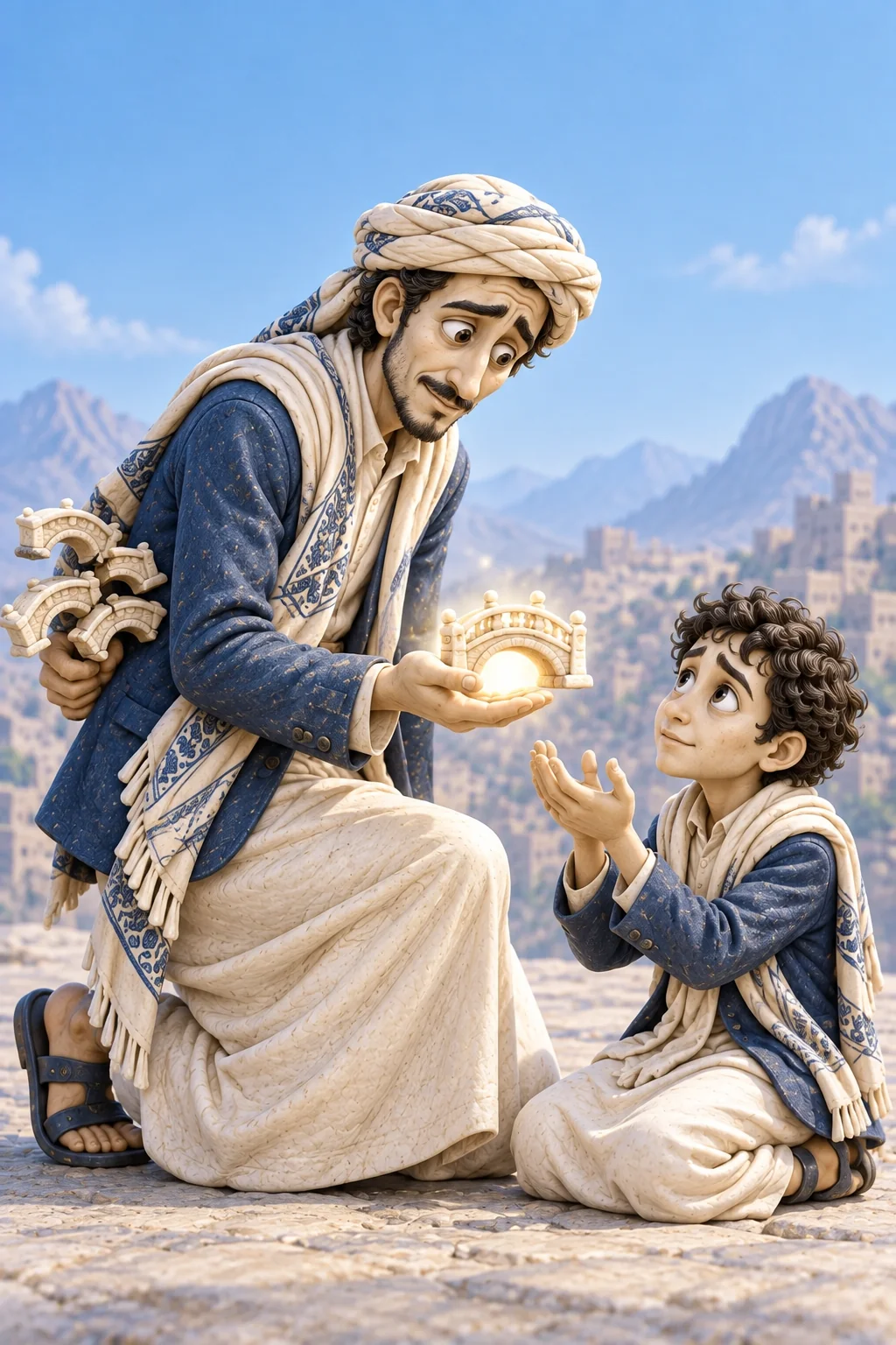 أب وابنه وجسور صغيرة ترمز إلى الوعود والثقة المتوارثة